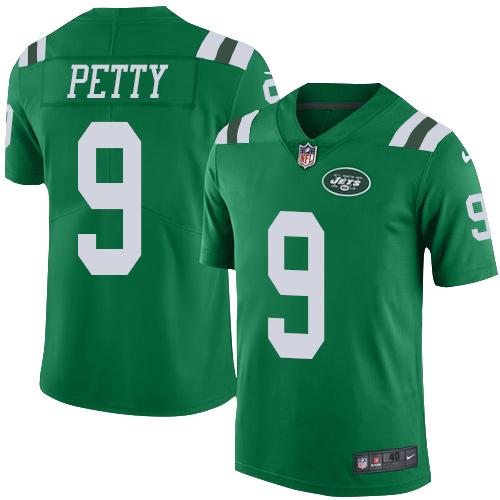 Nike Jets #9 Bryce Petty Green Men's Stitched NFL Elite Rush Jersey - Click Image to Close